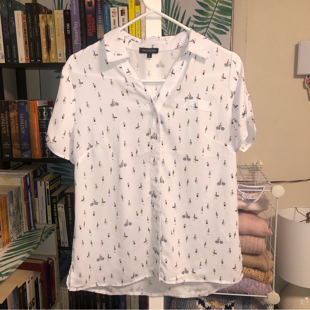 Emotions | Short Sleeves Blouse With Bonhommes | White